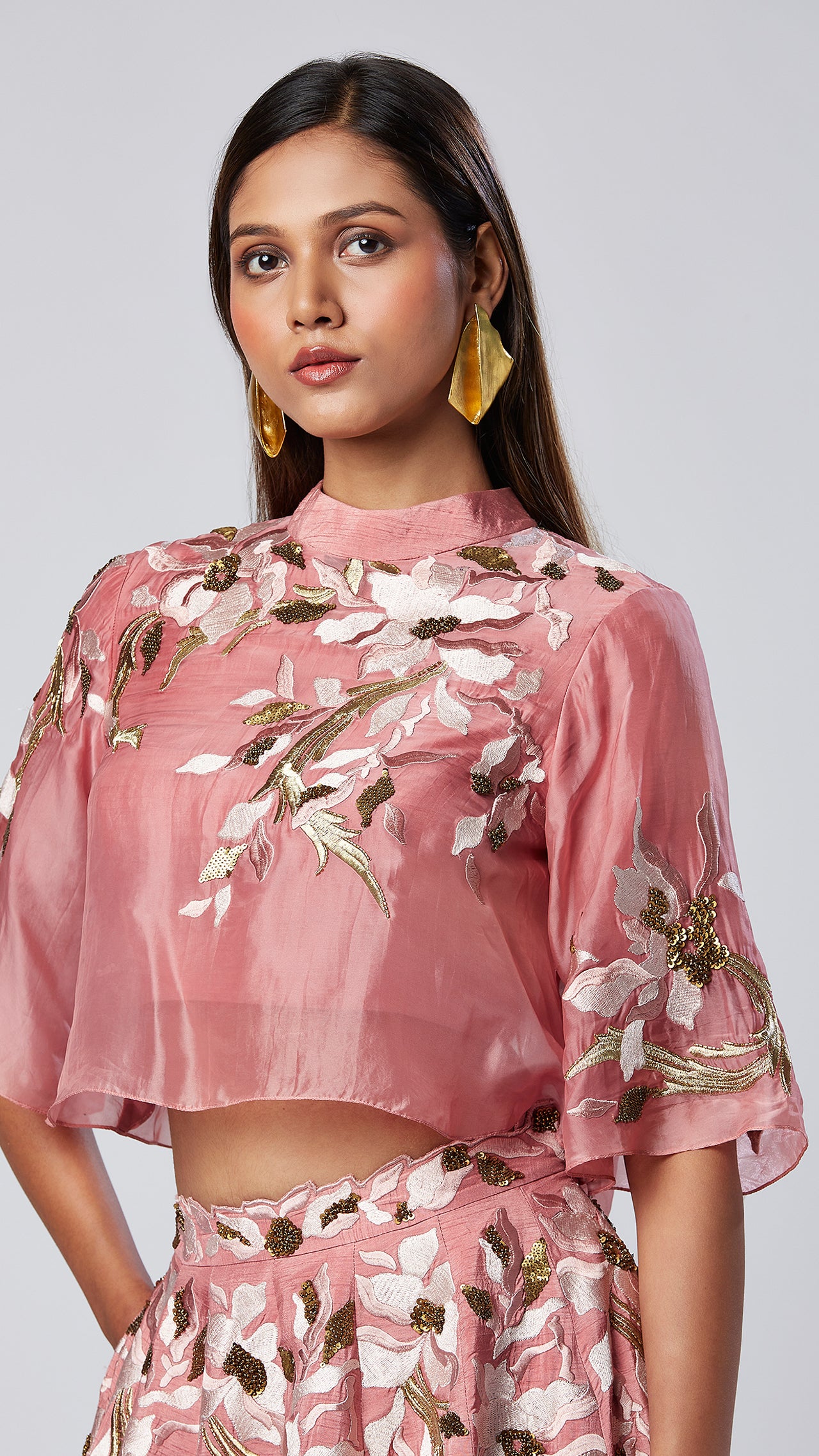 Tiana - Panelled Cocktail Skirt + Feather Crop Top