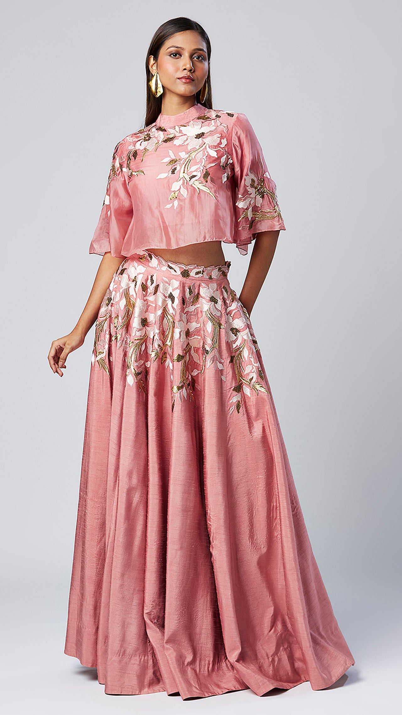 Tiana - Panelled Cocktail Skirt + Feather Crop Top