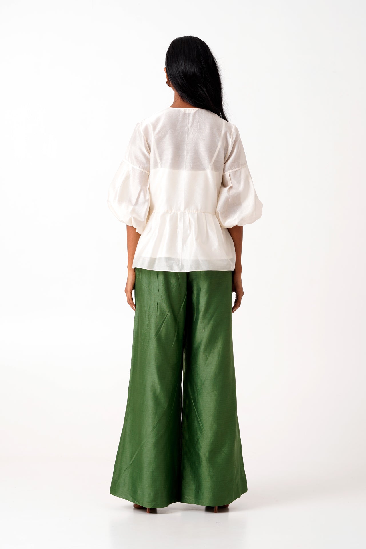 Ivory Toni Set - Multi Knot Peplum Top with Slip + Pine Green Pants