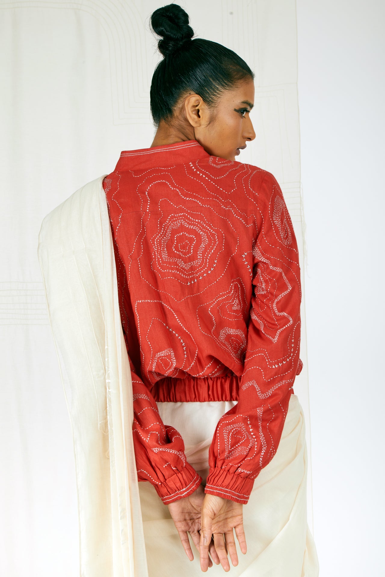 Brut - Brick Red Bomber and Ivory Saree