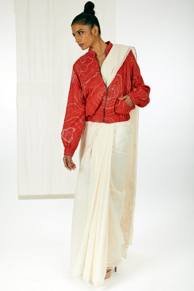 Brut - Brick Red Bomber and Ivory Saree