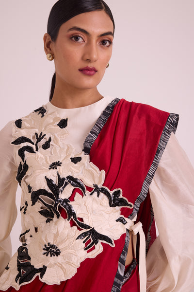 Manali - Bishop Blouse + Pre-draped Saree + Bib