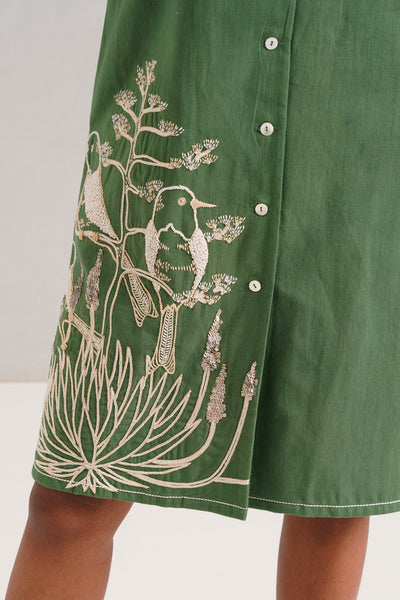 Pine Green Taiwo - Embroidered Shirt Dress