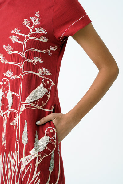 Madder Chase - Midtown Midi Dress in Hand Embroidery