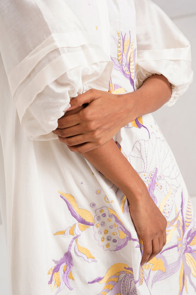 White Suvi Set - Embroidered Tunic + Pants