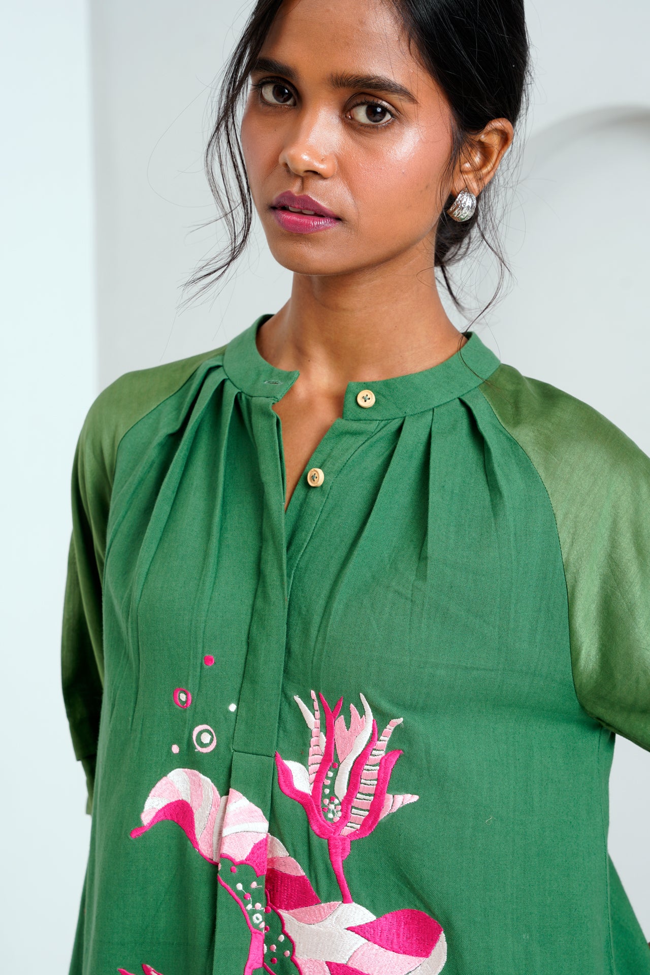 Pine Green Suvi Set - Embroidered Tunic + Pants