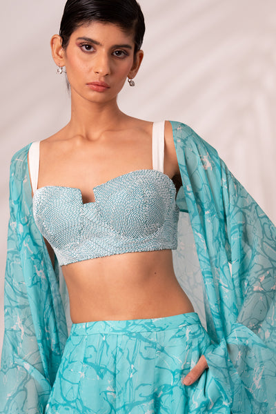 Zuri - Sea Green Overlay with Divided Skirt and Bustier