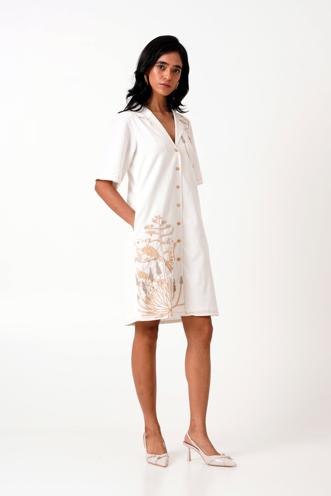 White Taiwo - Embroidered Shirt Dress