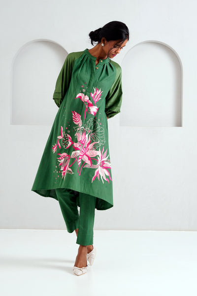 Pine Green Suvi Set - Embroidered Tunic + Pants