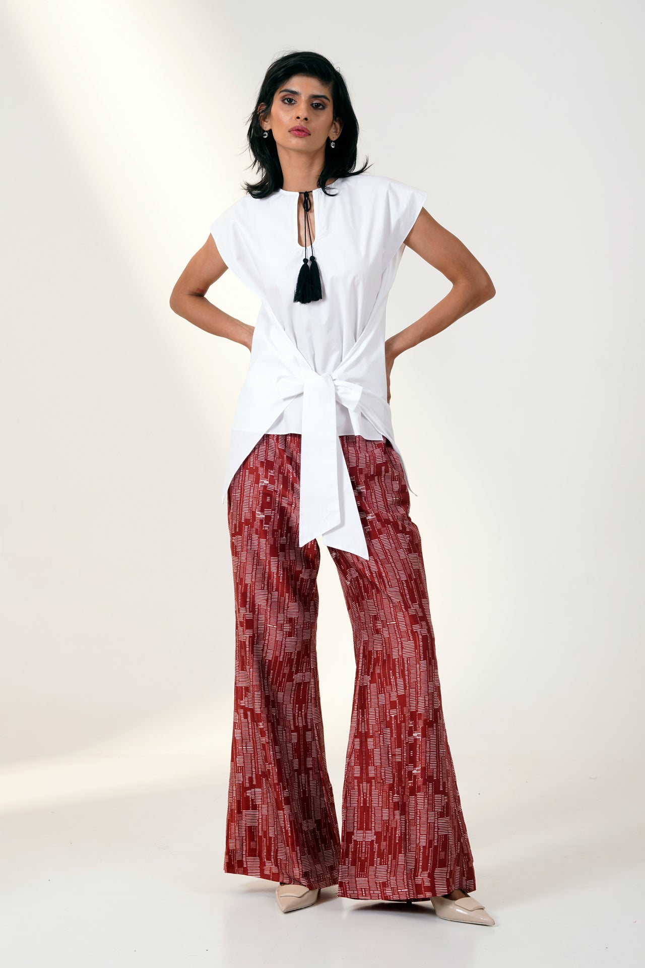 MARTINA II -  BOW CLUTCH TOP WITH PRINTED BELL BOTTOMS