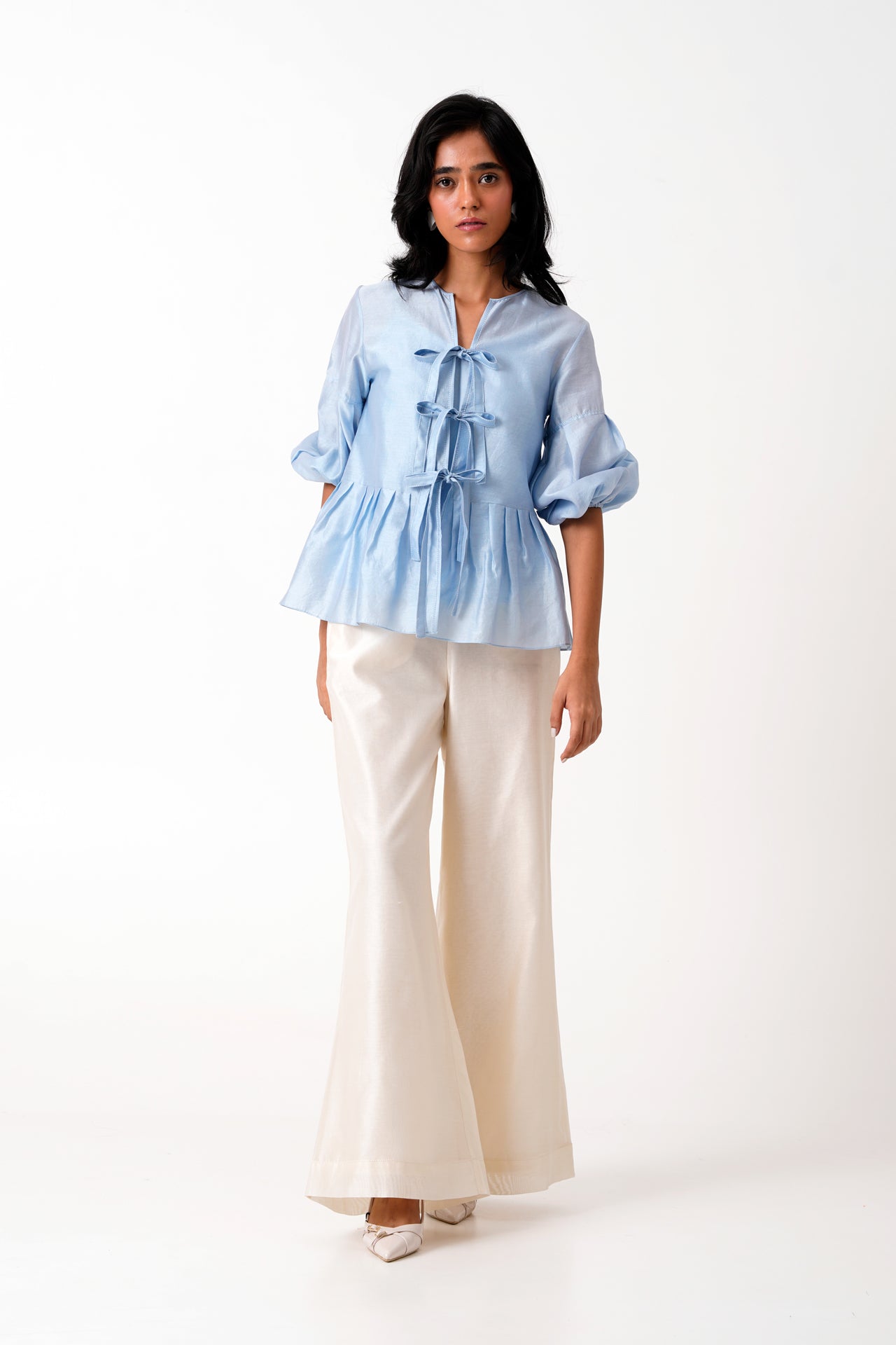 Ice Blue Toni Set - Multi Knot Peplum Top with Slip + Pants