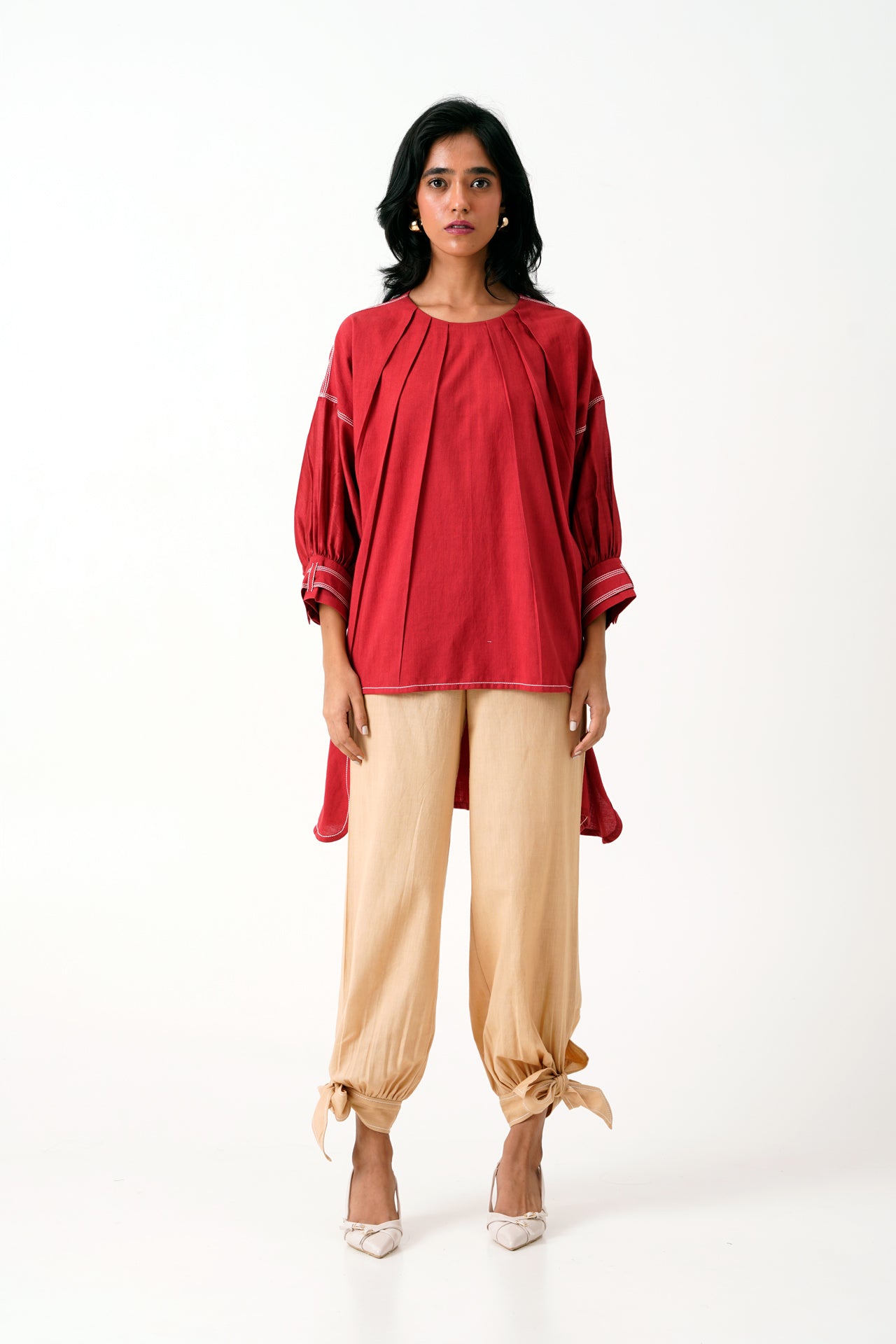 Ariel + Eva - Madder Pleated Top + Latte Bow Pant