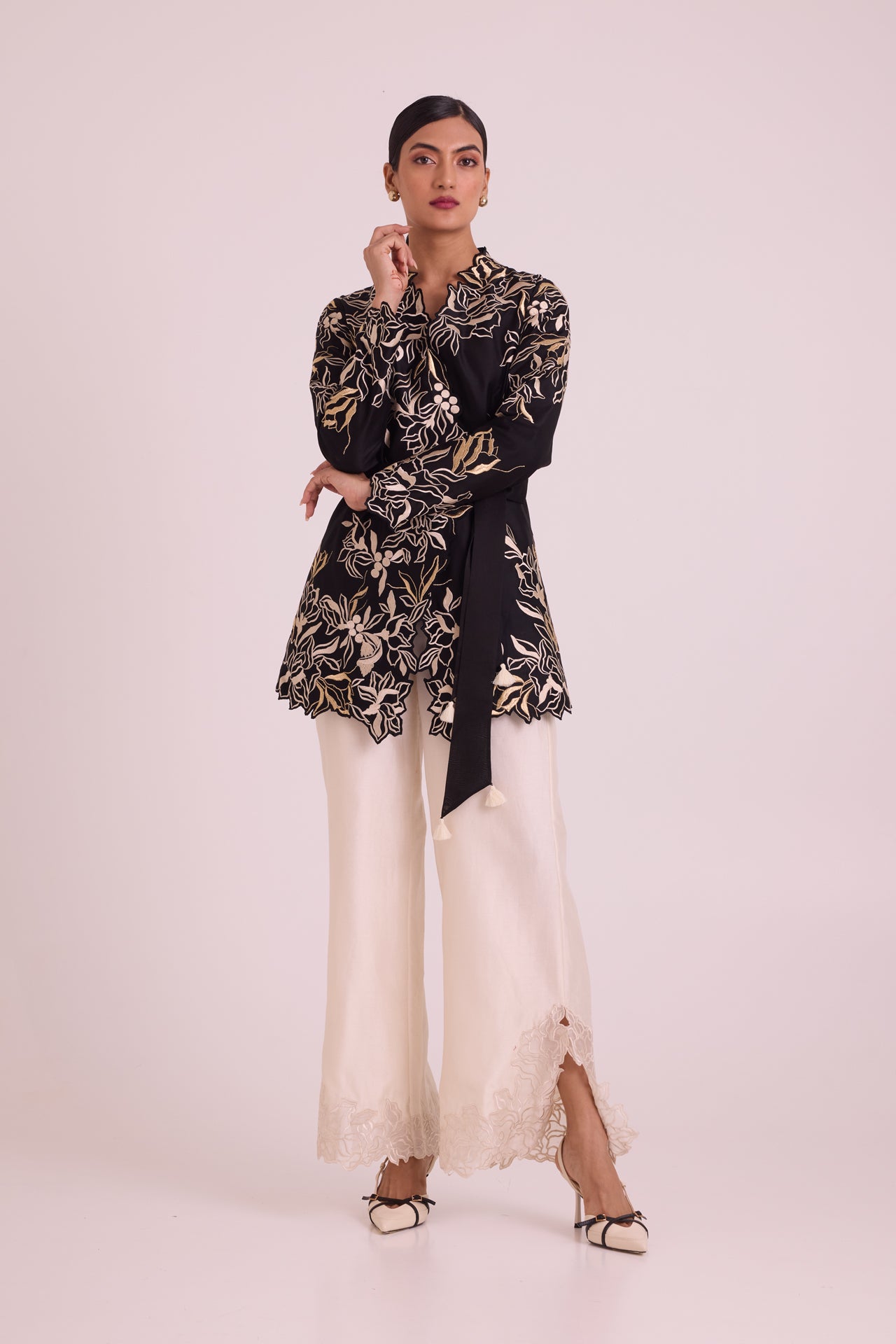 Farah - Tendril Wrap Blazer & Cutwork Pants