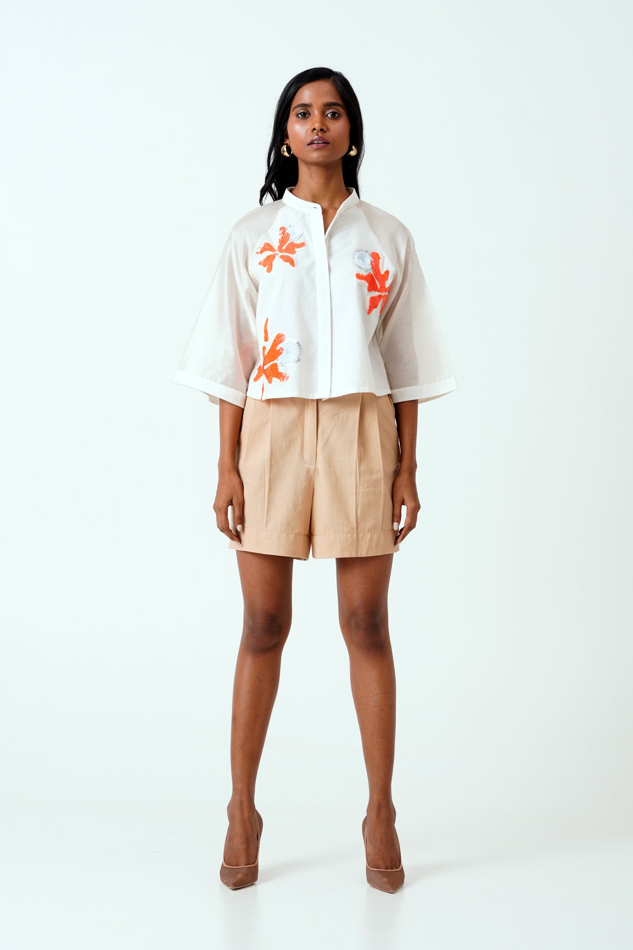 Ivory Zola - Raglan Sleeve Crop Shirt + Shorts
