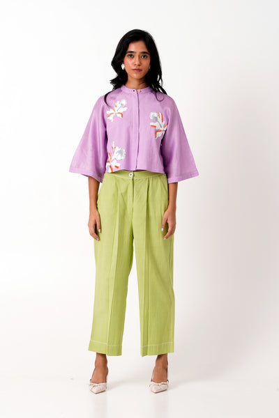 Lavender Zola - Raglan Sleeve Crop Shirt + Ankle Pants