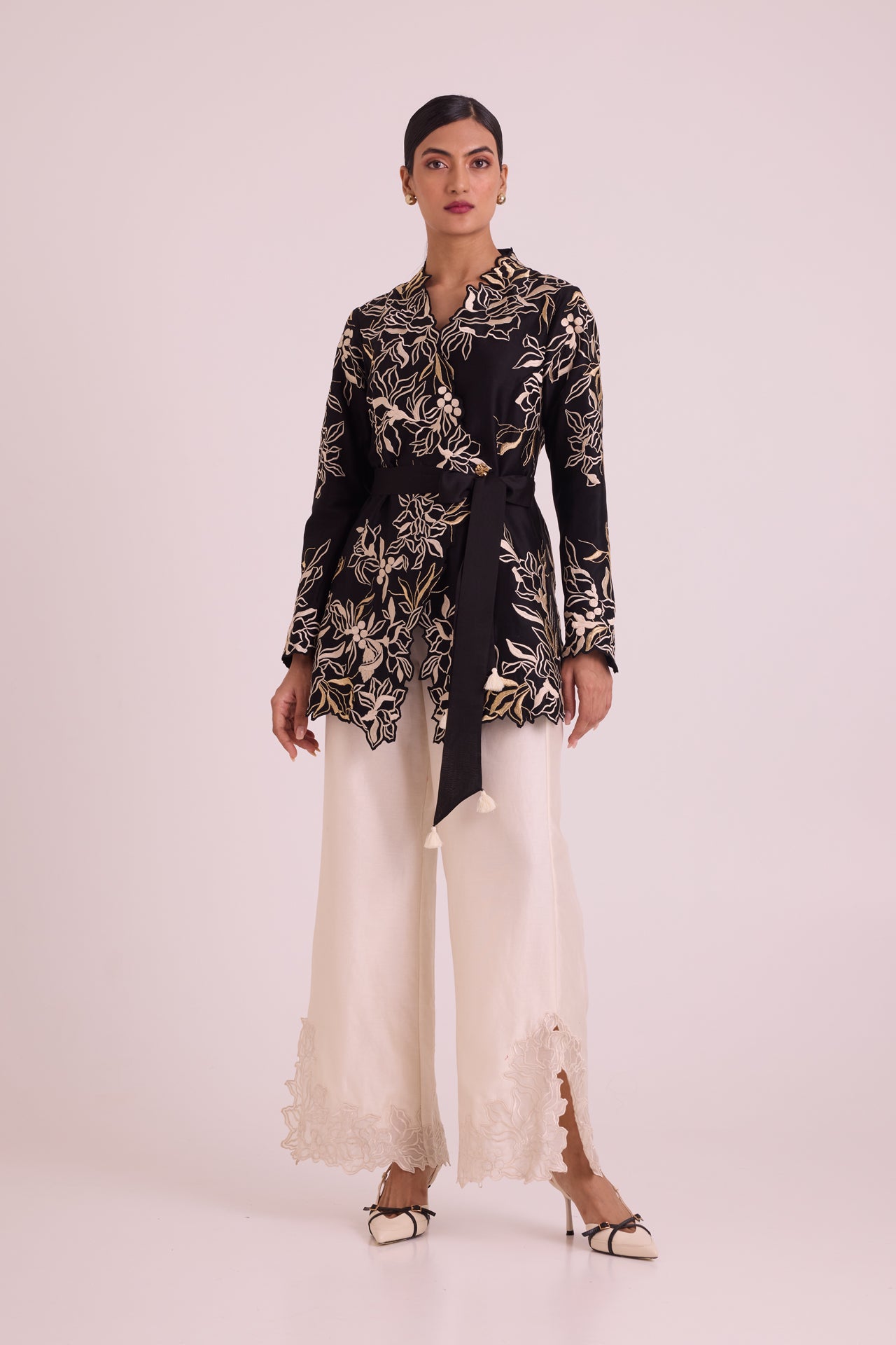 Farah - Tendril Wrap Blazer & Cutwork Pants