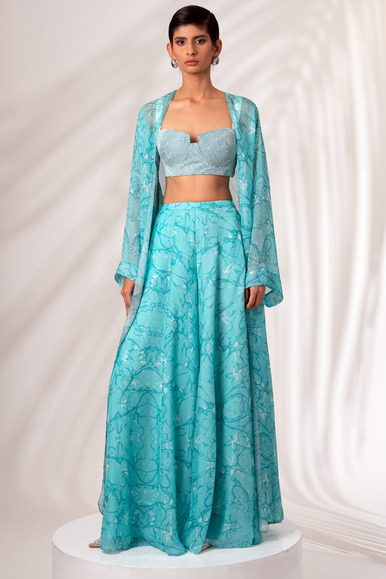 Zuri - Sea Green Overlay with Divided Skirt and Bustier