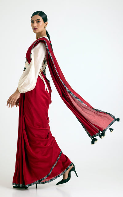 Manali - Bishop Blouse + Pre-draped Saree + Bib