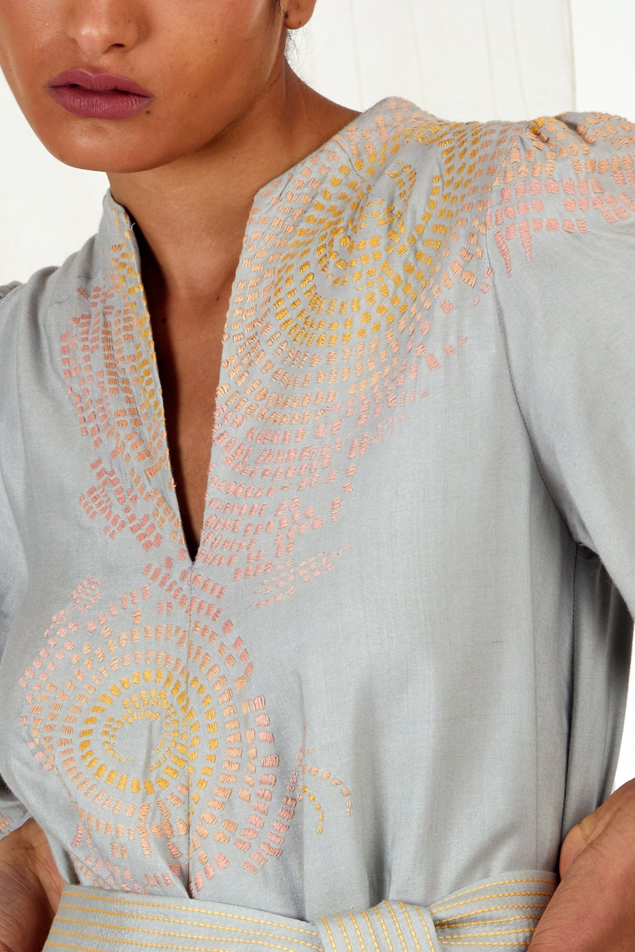 Misaki - Ash Grey Asymmteric Tunic Dress with Belt