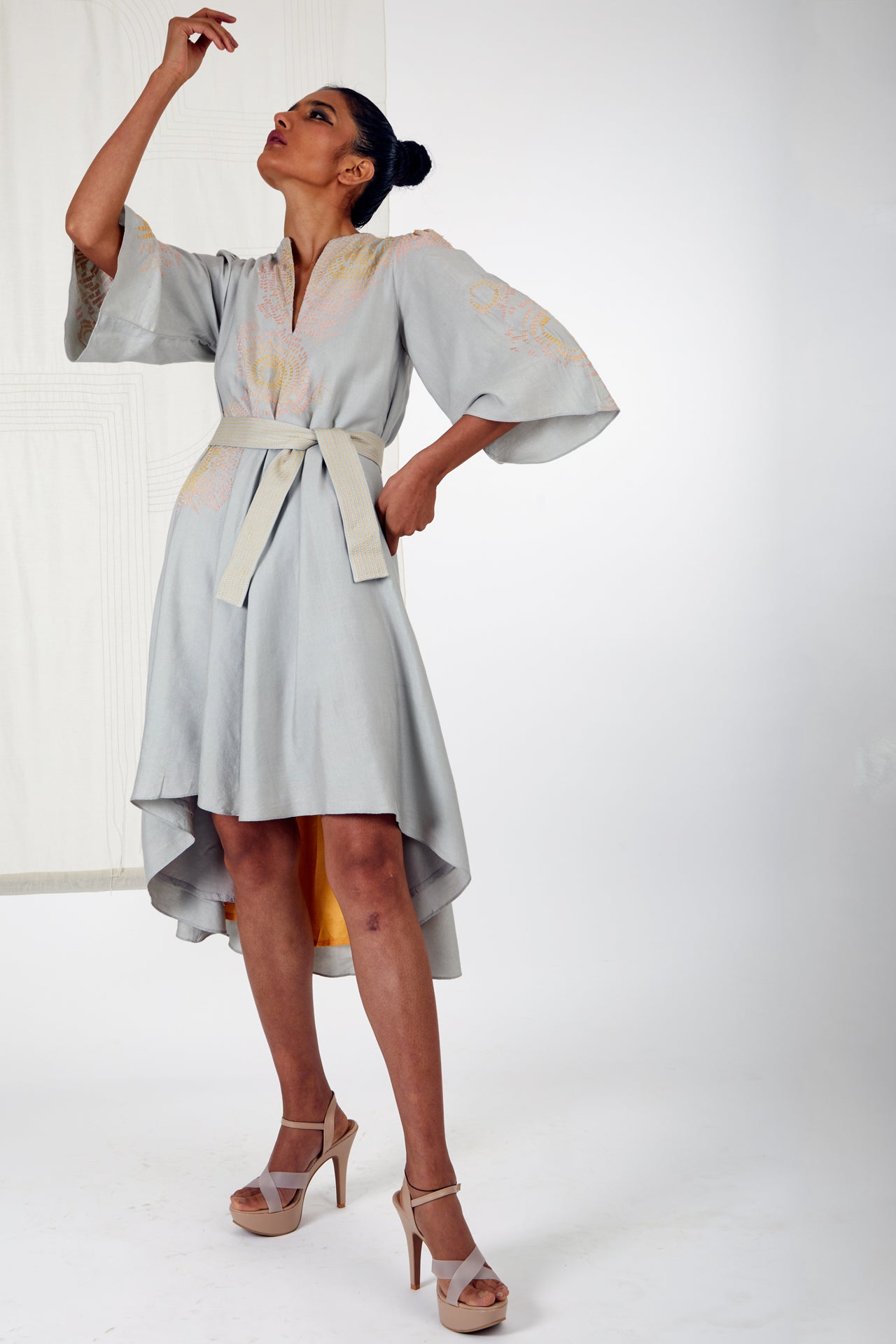 Misaki - Ash Grey Asymmteric Tunic Dress with Belt