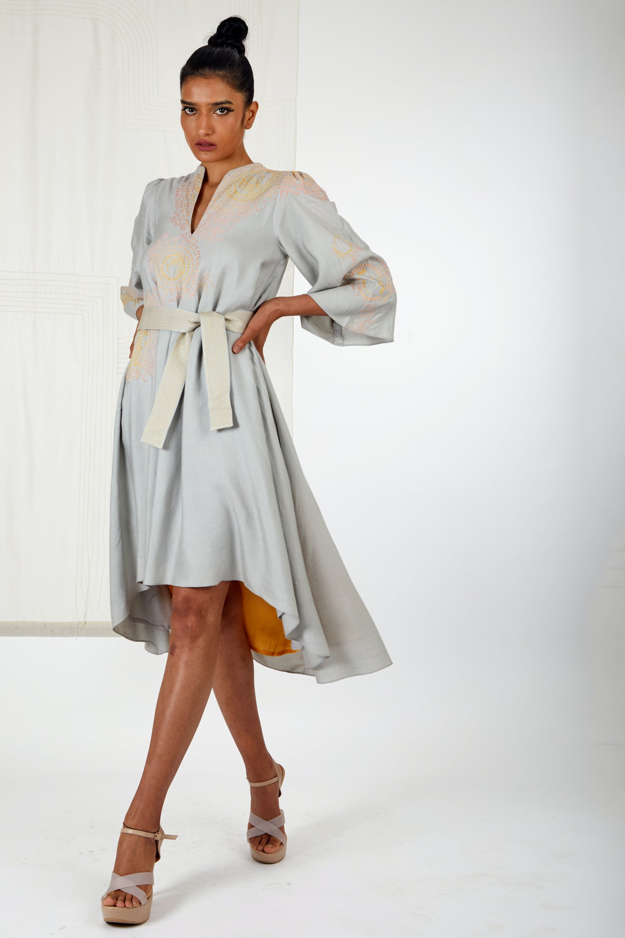 Misaki - Ash Grey Asymmteric Tunic Dress with Belt