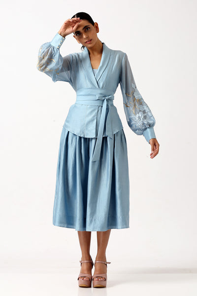 Bloome - Pacific Blue Pleated Midi with Wrap Top