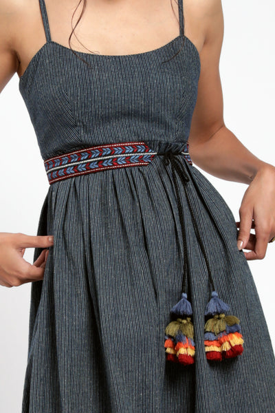 Amara - Strappy Long Dress With Embroidered Belt