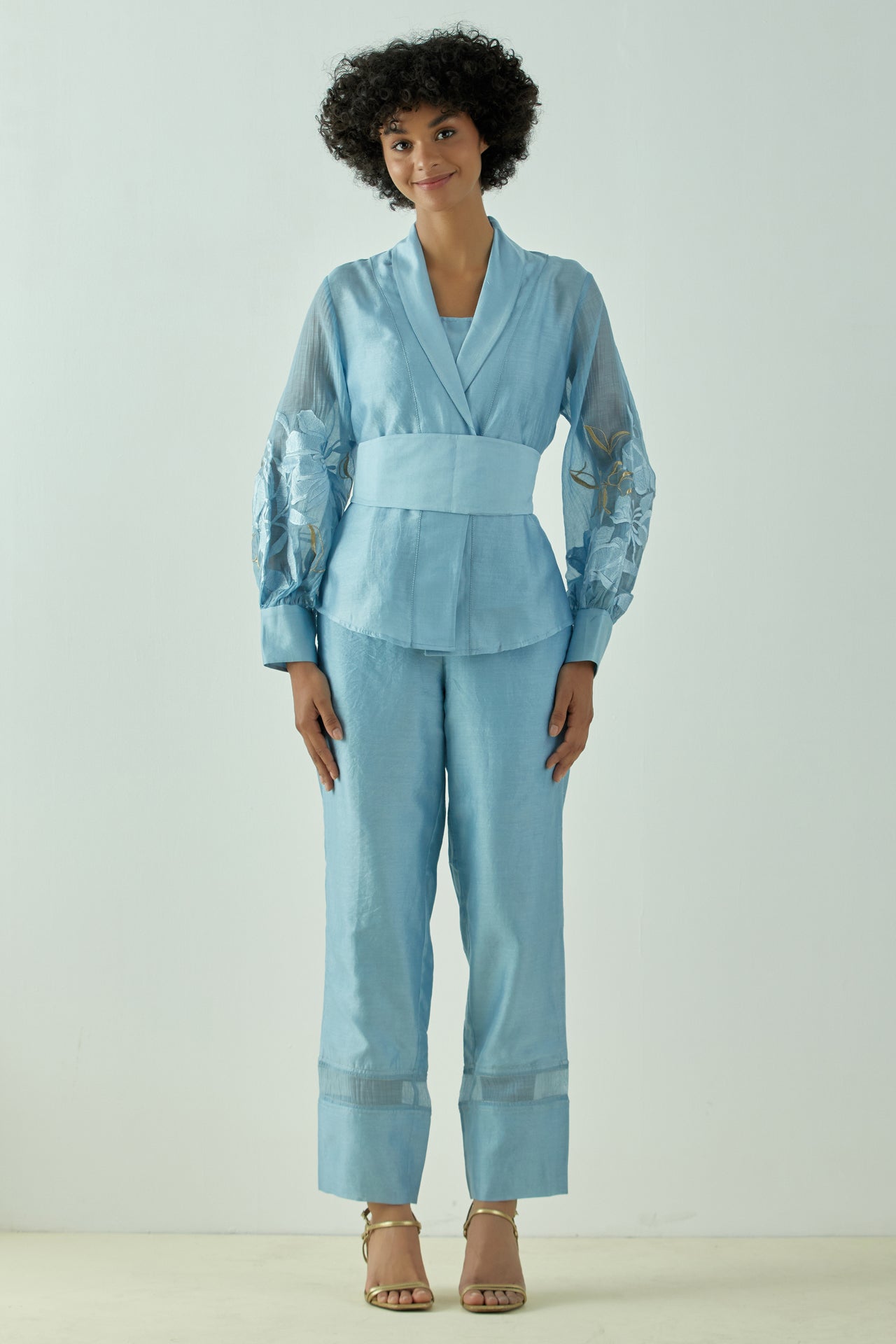 Grace - Pacific Blue Wrap Top with Ankle Pants