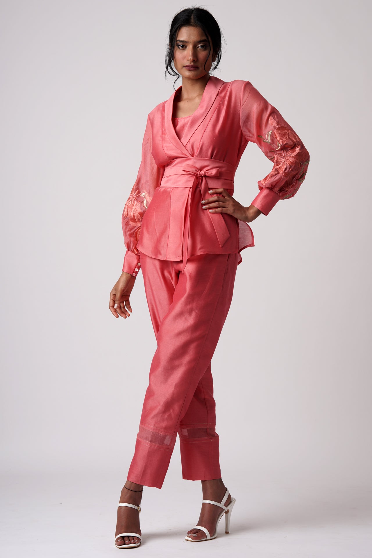 Grace - Coral Wrap Top with Ankle Pants