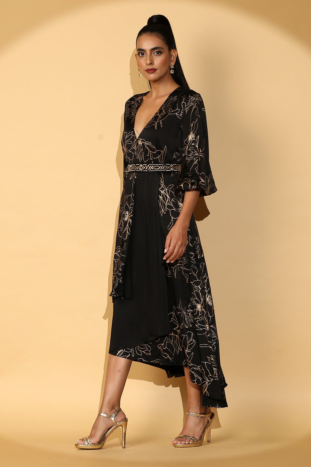 Amy - Layered Wrap Dress with Zari Belt