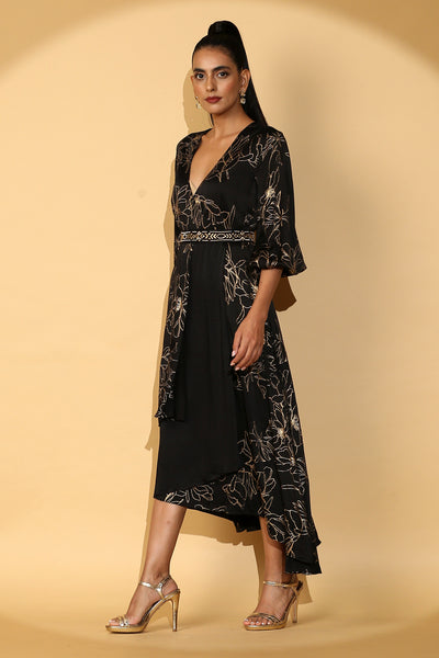 Amy - Layered Wrap Dress with Zari Belt